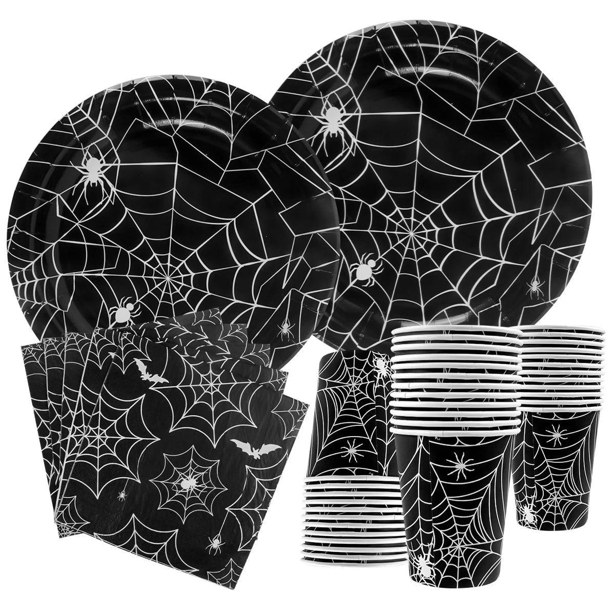 Halloween Party Spider Web Disposable Tableware Black Paper Plates Cups Napkins Halloween Party Home Decorations Supplies Good Vibrations