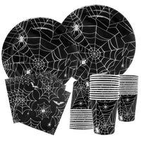 Halloween Party Spider Web Disposable Tableware Black Paper Plates Cups Napkins Halloween Party Home Decorations Supplies Good Vibrations