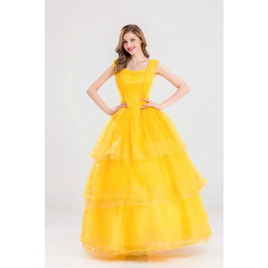 Adult Halloween costume princess Belle yellow ball gown dress for women