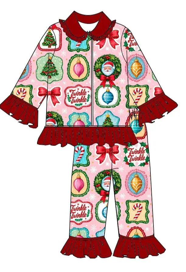 Boutique Children Candy Gifts Cookies Pajamas Sets Kids Christmas Pjamas Button Boys Girls Sleepwear Outfits Good Vibrations