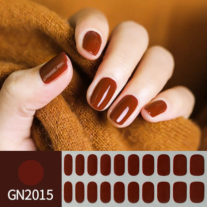 20Tips Semi-Cured Gel Nail Sticker Pure Color Uv/Led Lamp Gel Nail Polish Wraps Long-Lasting Full Cover Gel Sticker Nail Decor Good Vibrations
