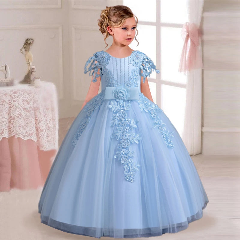 2025 New Elegant Girl Wedding Dress Embroidered Mesh Princess Dress 4-12 Year Old Girl Graduation Party Prom Evening Dress Good Vibrations
