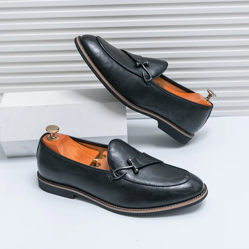 Black Loafers for Men Fashion Stone Pattern Men's Formal Monk Shoes Business Handmade Leather Men's Social Shoes Driving Shoes Good Vibrations