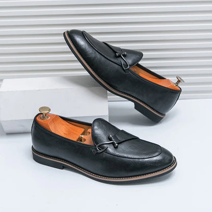 Black Loafers for Men Fashion Stone Pattern Men's Formal Monk Shoes Business Handmade Leather Men's Social Shoes Driving Shoes Good Vibrations