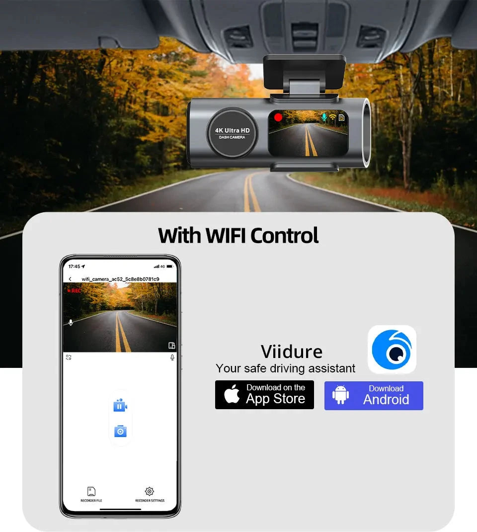 Dash Cam 4K UHD Recording Car Camera DVR Night Vision Video Recorder Built-In Wi-Fi Support GPS 24H Parking Good Vibrations
