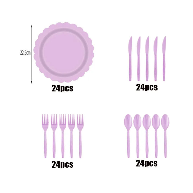 New purple party disposable tableware, baby shower, wedding party decoration, children's adult birthday party event celebration Good Vibrations
