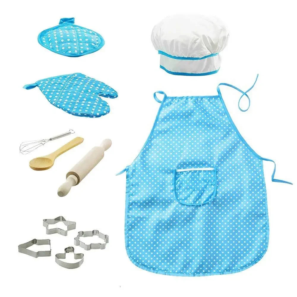 Apron for Little Girls 4/11Pcs Kids Kitchen Cooking Baking Pretend Play Set Simulation Pink Chef Baking Tool Play House Toys Good Vibrations