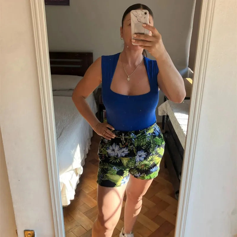 MUJER 2025 Black Woman Body Square Neck Sleeveless Bodysuit Women Blue White Sexy Tight Bodysuit Lingerie Bodycon Summer Tops Good Vibrations