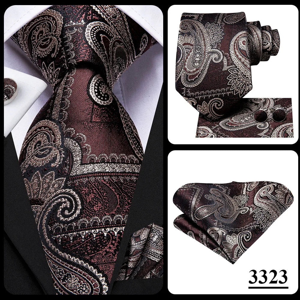 Hi-Tie Champagne Gold Striped Paisley Solid Men Silk Wedding Tie Fashion Design Necktie For Men Hanky Cufflink Business Party Good Vibrations