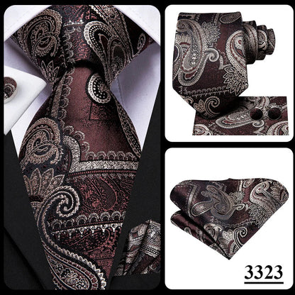 Hi-Tie Champagne Gold Striped Paisley Solid Men Silk Wedding Tie Fashion Design Necktie For Men Hanky Cufflink Business Party Good Vibrations