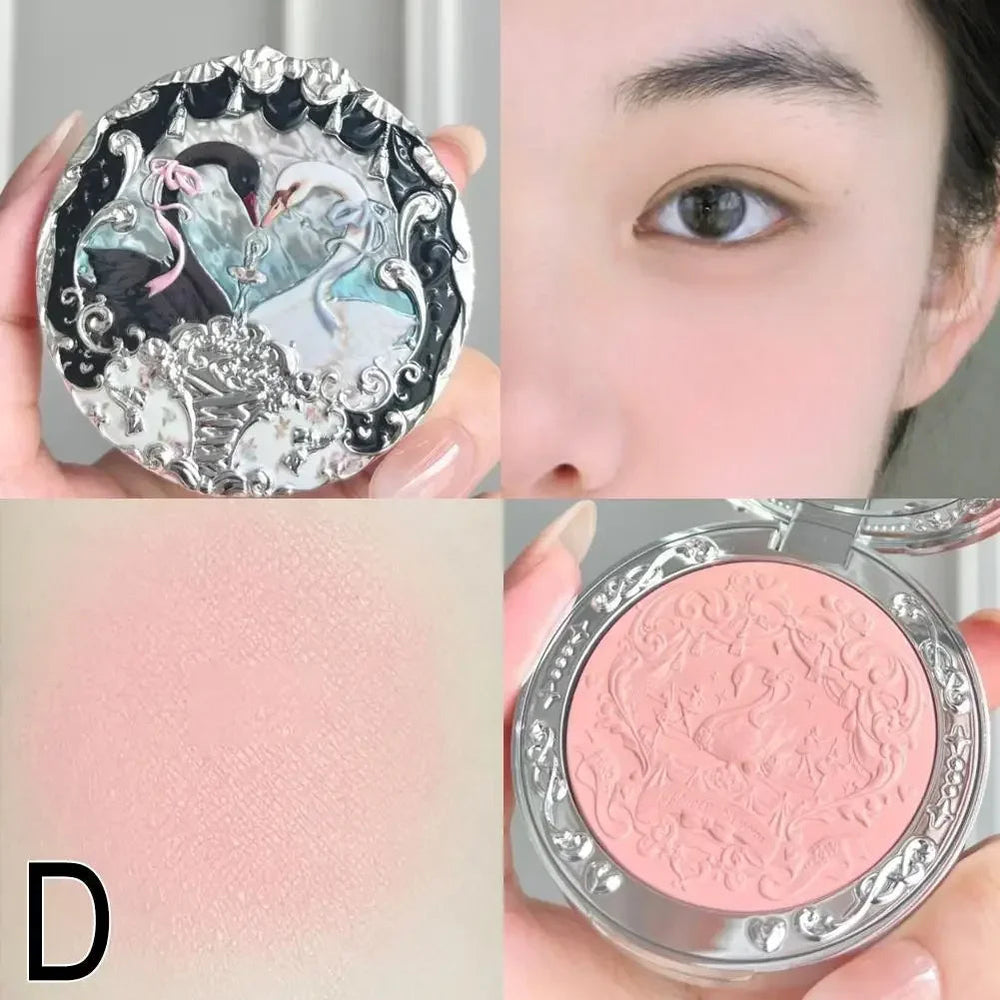 Flower Knows Swan Ballet Series Swan Embossed Blush Lasting Natural Waterproof Blush Cosmetic Fairy Handheld Mirror Good Vibrations