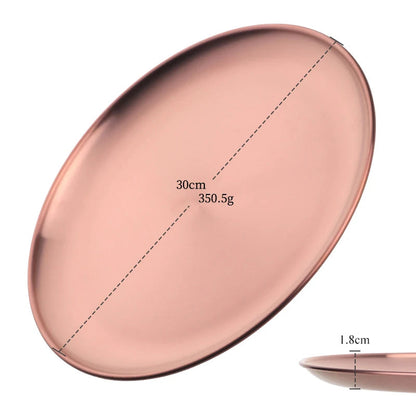 Stainless Steel Dinner Plates European Style Dessert Plate Kitchen Serving Dishes Salad Plate Cake Tray Western Steak Round Tray Good Vibrations