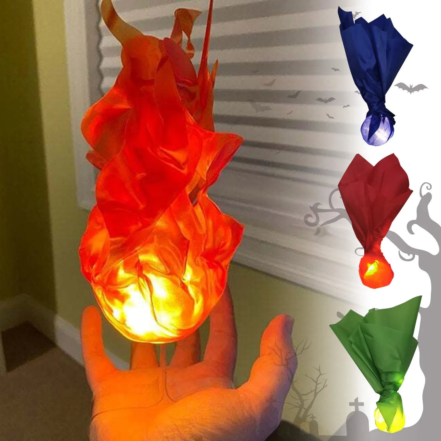Halloween Decor Props Simulation Floating Fireball Lamp Artificial Fire Flame Atmosphere Light For Cosplay Role Play Party Good Vibrations