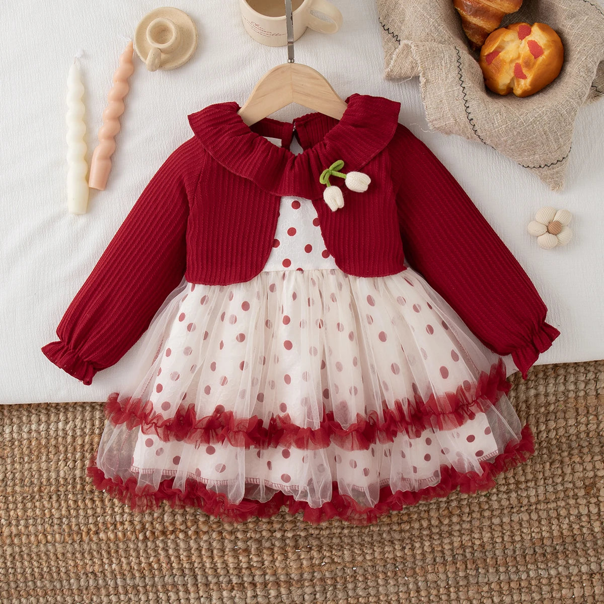 Autumn New Christmas Party Baby Girl Dress, Cute Polka Dot Children'S Clothing Suitable For Babies Aged 6 Months To 3 Years Old Good Vibrations
