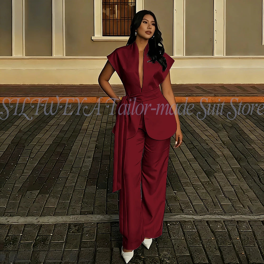Modern Women Suits For Wedding Business Fashion 2 Pieces Sets Elegant Women's Sets Outfits Short Sleeves Jacket Pants Customized Good Vibrations