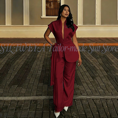 Modern Women Suits For Wedding Business Fashion 2 Pieces Sets Elegant Women's Sets Outfits Short Sleeves Jacket Pants Customized Good Vibrations