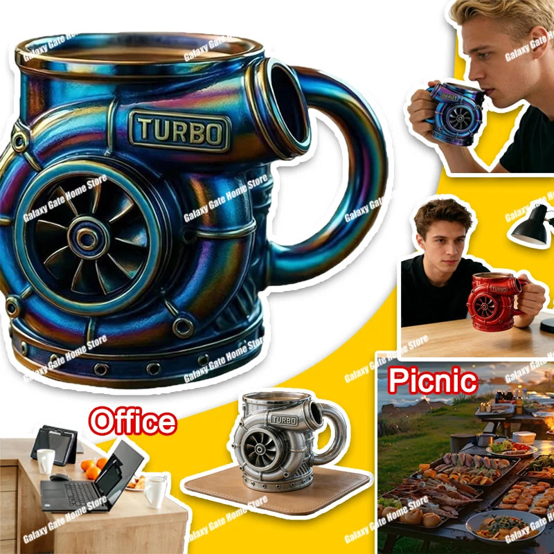 Strange 3d Turbocharger Engine Resin Coffee Mug Rare Cyberpunk Mechanical Style Home Office Picnic Cup Drinkware Father Men Gift Good Vibrations