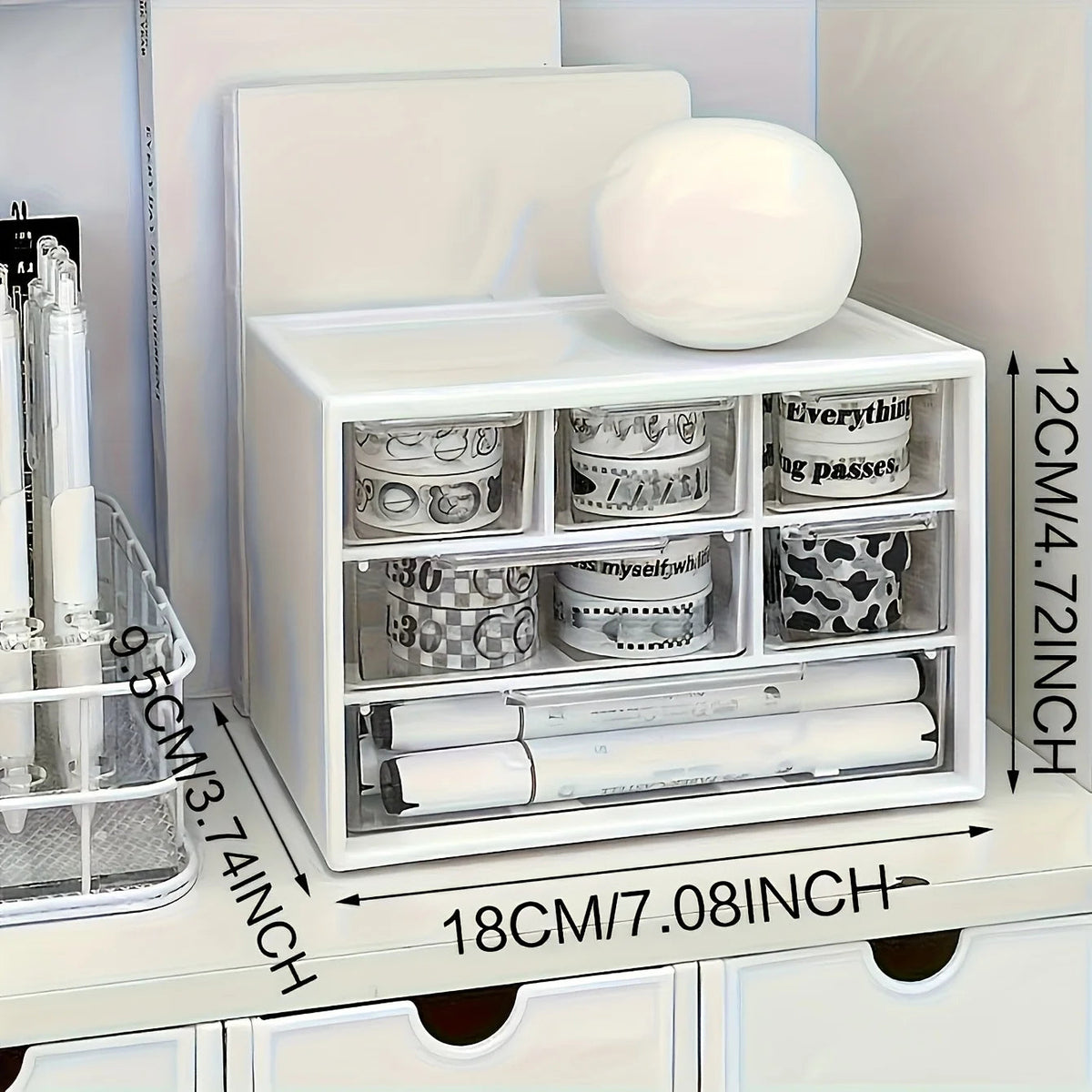 Desktop Organizer with Six Drawers-Spacious and Multifunctional Container,Perfect for Office Supplies,Stationery,Dorm Essentials Good Vibrations