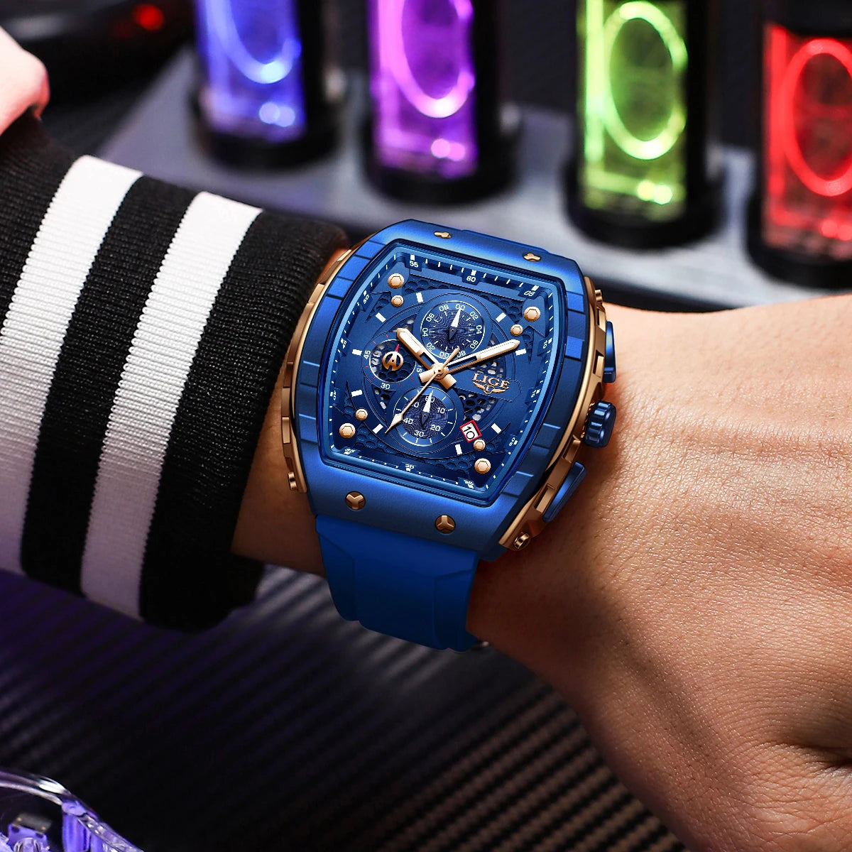 LIGE Top Brand Men's Watches Luxury Square Quartz Wristwatch Waterproof Luminous Chronograph Watch for Men Date Clock Good Vibrations