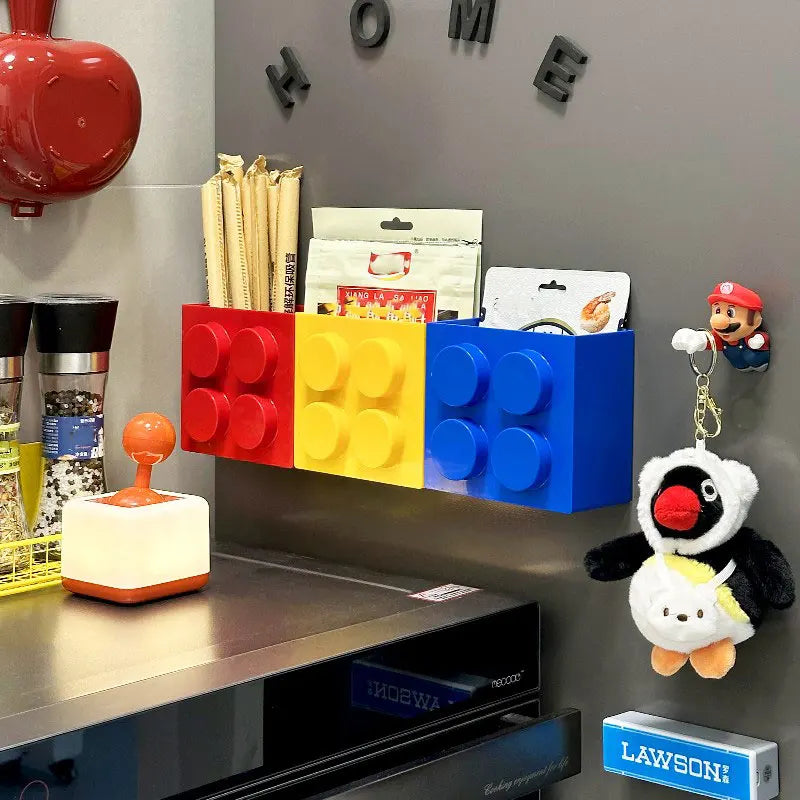 Magnetic Storage Box Building Blocks Storage Rack  Kitchen No-Drill Refrigerator Magnet Storage Box Wall-mounted Container Good Vibrations