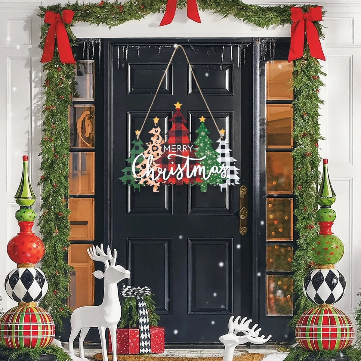 Christmas Door Hanging Merry Christmas Decorations for Home 2025 Navidad Xmas Tree Wall Pendant New Year 2026 Good Vibrations