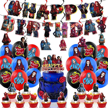 Descendant Birthday Party Decorations Includes Banner, Cake Topper, Hanging Swirl and Balloon Perfect for Rise Red Party Favors Good Vibrations