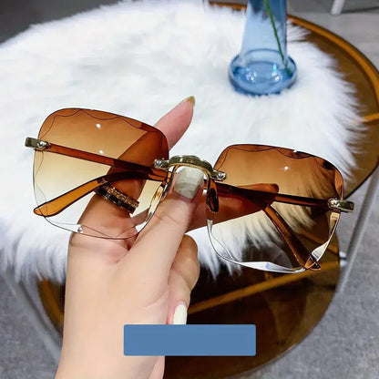 Square Rimless Sunglasses Women Luxury Brand Designer Summer Red Glasses Fashion Sun glasses For Men UV400 Shades Oculos Good Vibrations