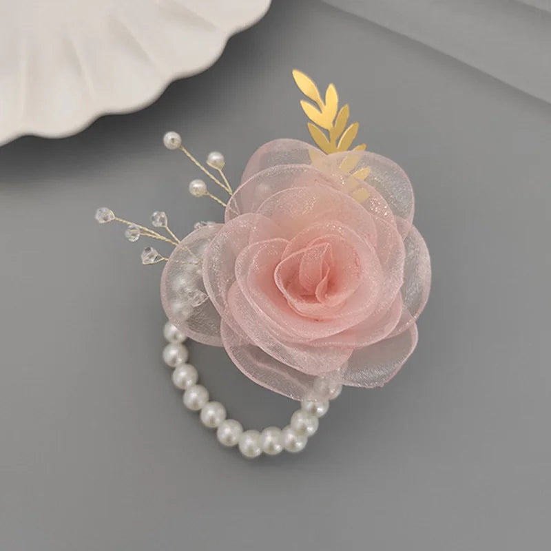 Girls Bridesmaid Wrist Flowers Pearl Ribbon Rose Bracelet for Wedding Prom Party Bride to Be Bridesmaid Gift Wedding Accessories Good Vibrations