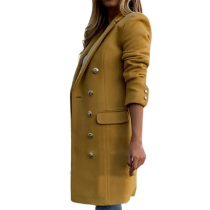 Women Wool Coat Autumn Winter Long Sleeve Pure Color Turn-Down Collar Double-breasted Women Overcoat Women Greatcoat Outerwear Good Vibrations