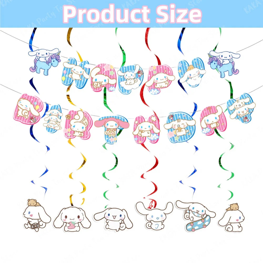 Cinnamoroll Birthday Decorations Include Banner Balloon Balloon Backdrop Cake Cupcake Toppers Tablecloth for Kids Party Supplies Good Vibrations