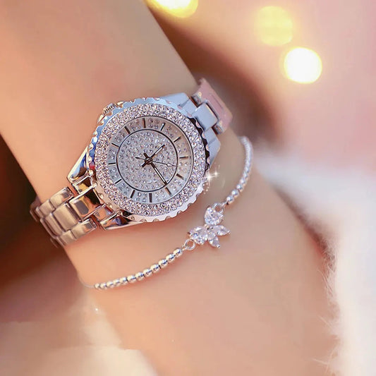 New Women Quartz Steel Belt Bracelet Watch Set Good Vibrations