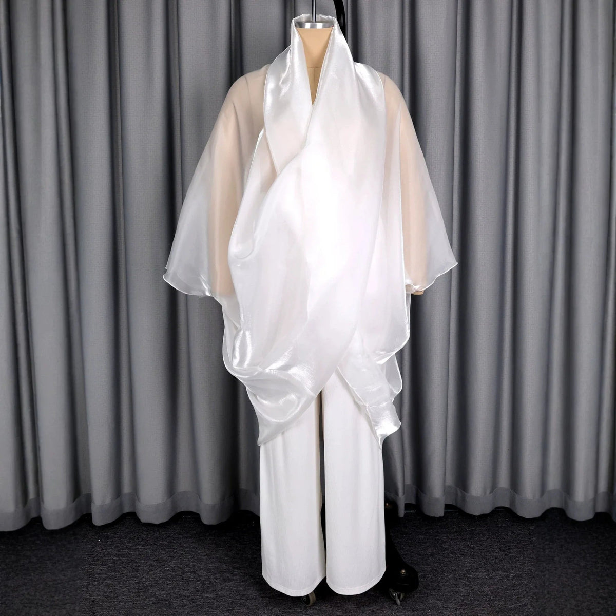 Women's Two-Piece Pant Set Satin Chiffon Outfit Draped Sheer Kimono Top and High Waist Wide Leg Pants Elegant Flowy Set Formal Good Vibrations