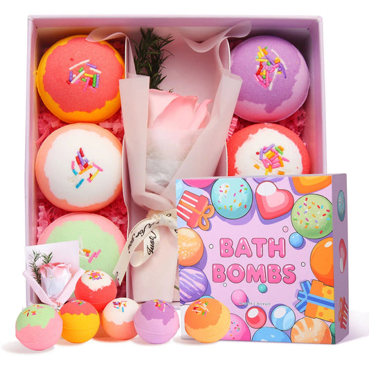 Bath Bombs Rose Gift for Women, 6pcs Handmade Bubble Bath Fizzes Rich in Essential Oils, Perfect for Christmas Good Vibrations Adult Super Store