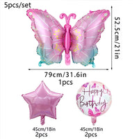 5pcs Colorful Butterfly Happy Birthday Ball Balloon Set Butterfly Theme Birthday Party Wedding Decoration Good Vibrations