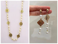 Vintage Chain Pearl Necklace earring for Women  Sweater Jewelry set Good Vibrations