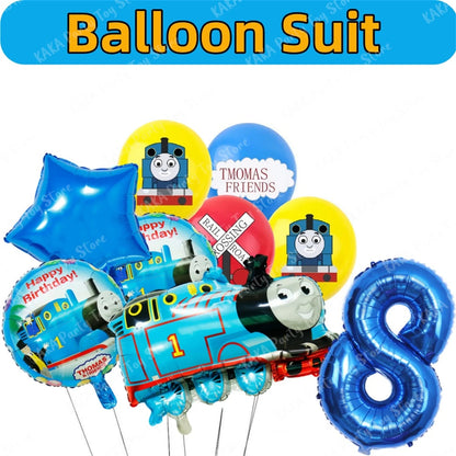 Thomas Birthday Decorations Cartoon Train Balloons Paper Tableware Stickers Backdrop For Kids Boy Girl Party Supplies Toy Gifts Good Vibrations