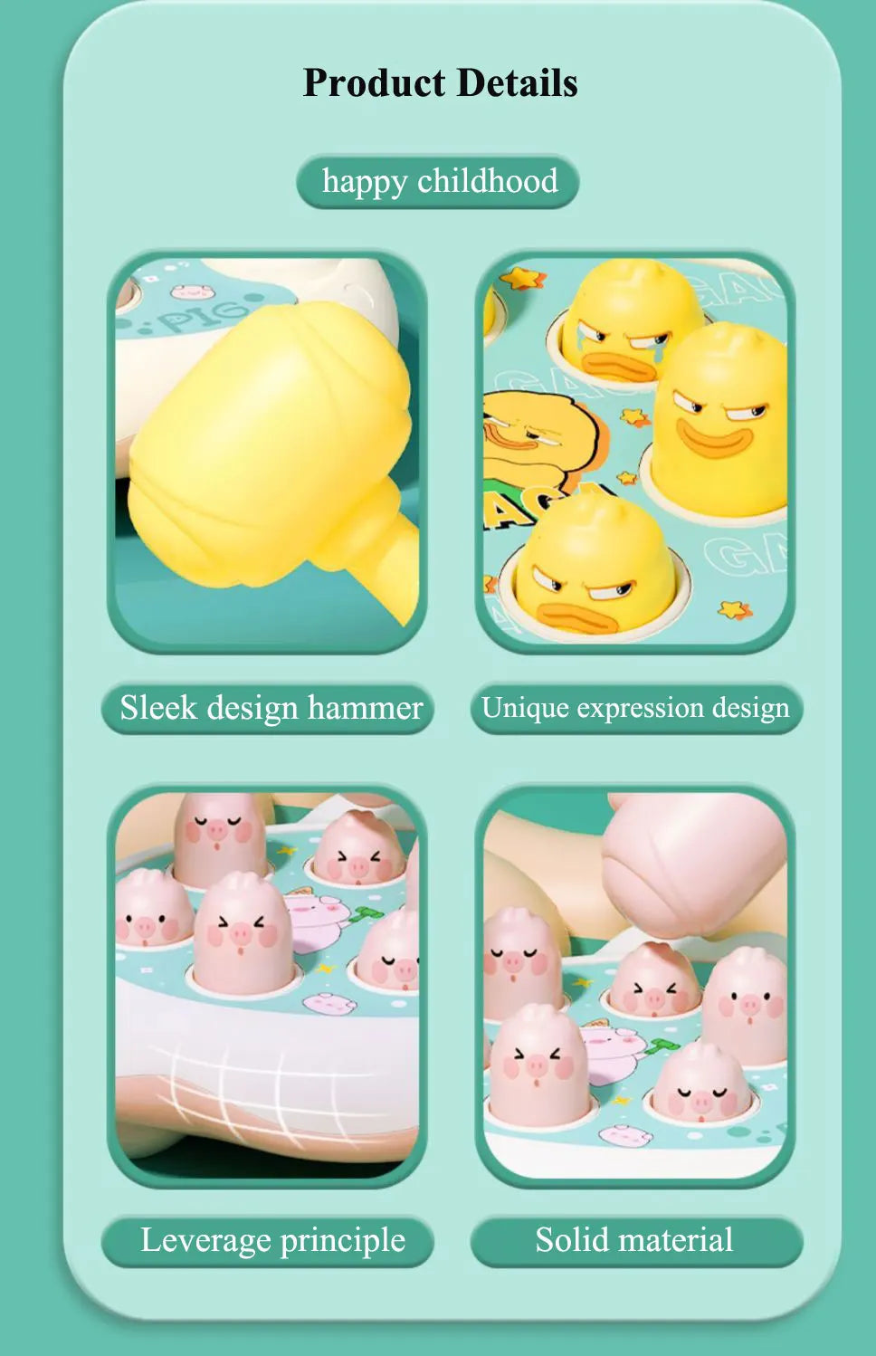 Duck/Frog/Pig Baby Toy Montessori Learning Game Educational Puzzle Gift for 12 24 Months Toddler Boy/Girl with Hammer Good Vibrations