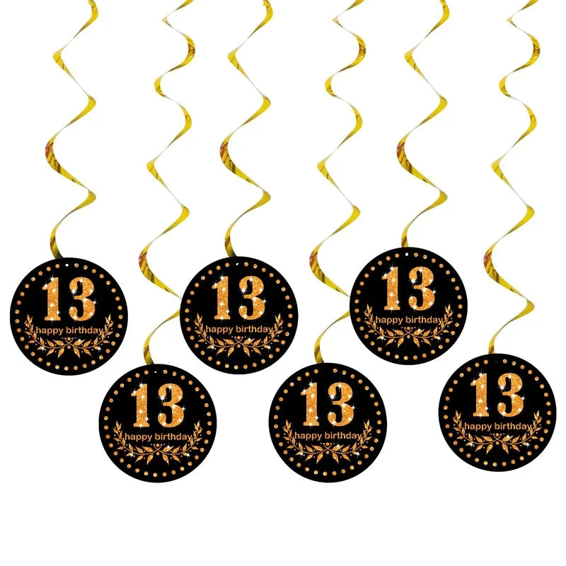 6 Pcs/set Happy Birthday 16 18 21 30 40 50 60 70th Years Old Spiral Swirl Hanging Ornaments Birthday Party Favors Decorations Good Vibrations
