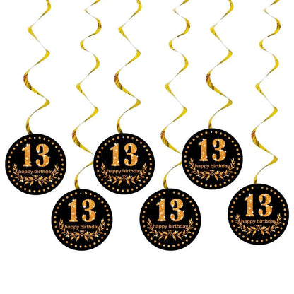 6 Pcs/set Happy Birthday 16 18 21 30 40 50 60 70th Years Old Spiral Swirl Hanging Ornaments Birthday Party Favors Decorations Good Vibrations