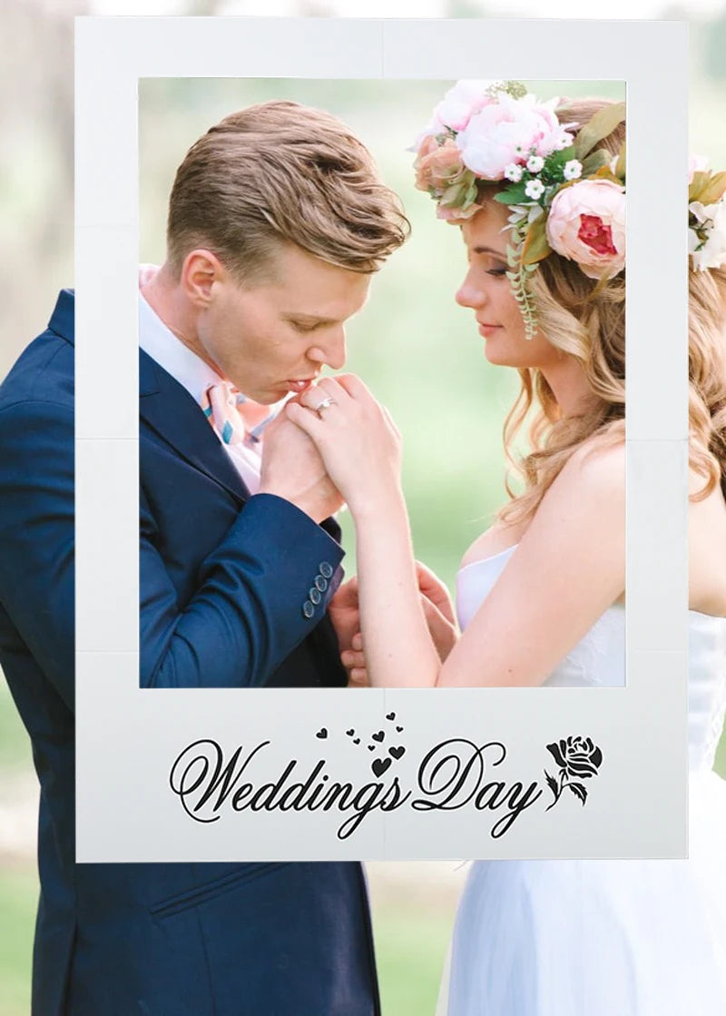 Just Married Photo Booth Frame Props Banner Wedding Decoration Mr Mrs Photobooth Props Latex Balloons Hen Party Bride Groom Good Vibrations