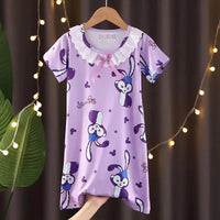 New Baby Girl Kuromi Nightgown Summer Children Short SLeeve Cartoon Nightdress Girls  Clothing Children's Pajamas Dress 3-12T Good Vibrations