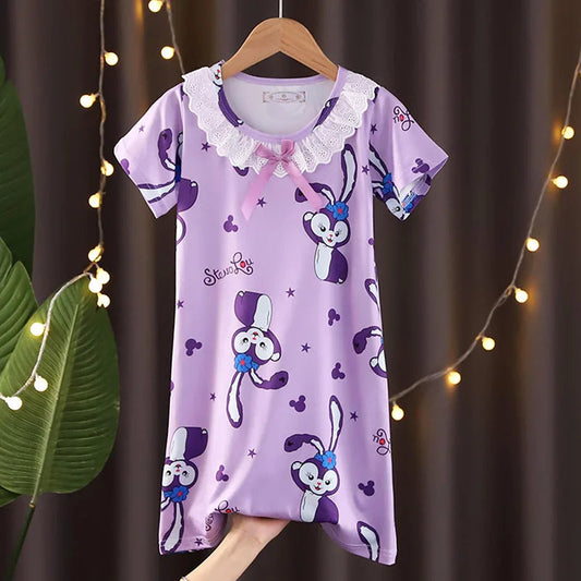 New Baby Girl Kuromi Nightgown Summer Children Short SLeeve Cartoon Nightdress Girls  Clothing Children's Pajamas Dress 3-12T Good Vibrations