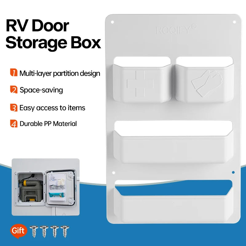 Camper RV Door Organizer Storage Box ABS Compartment Shelf for Motorhome Caravan Van Waste Tank Hatch Good Vibrations