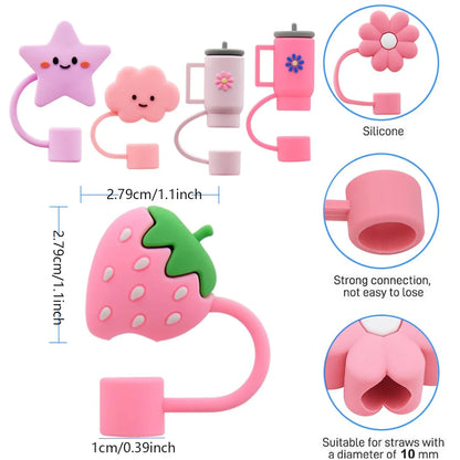 6Pcs Straw Cover Cap for Stanley Cup Straw Topper Compatible for 30&40 Oz Tumbler 10mm Dust-Proof Reusable Cute Straw Tips Lids Good Vibrations