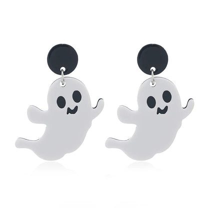 8 pairs of Halloween flame demons, cute little ghosts, acrylic earrings, skull heads, alien spaceships, pumpkin ghosts Good Vibrations