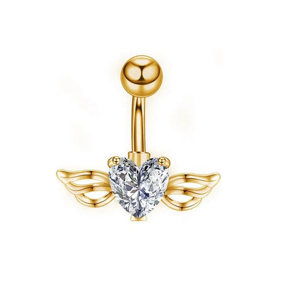 1Pc Gold Color Stainless Steel Belly Ring, Flower Heart Shaped CZ Crystal Navel Belly Button Rings Butterfly Navel Piercings 14G Good Vibrations Adult Super Store