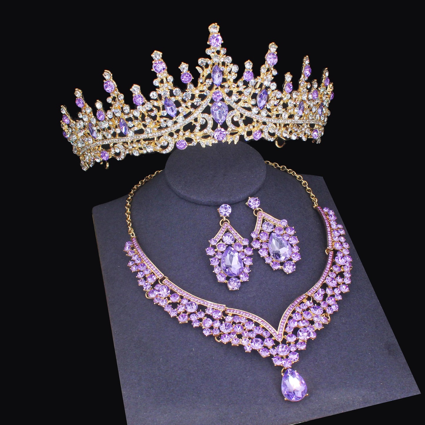 Luxury Crystal Wedding Bridal Jewelry Sets Women/Girl Gold Color Tiara/Crown Earrings Choker Necklace Bride Jewelry Set Good Vibrations Adult Super Store