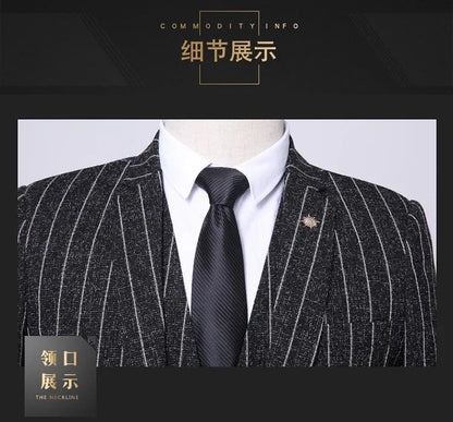 2025 Suit (suit + Vest + Trousers) Single Button Fashion Business Vertical Stripe Gentleman Suit Korean Suit Three-piece Suit Good Vibrations