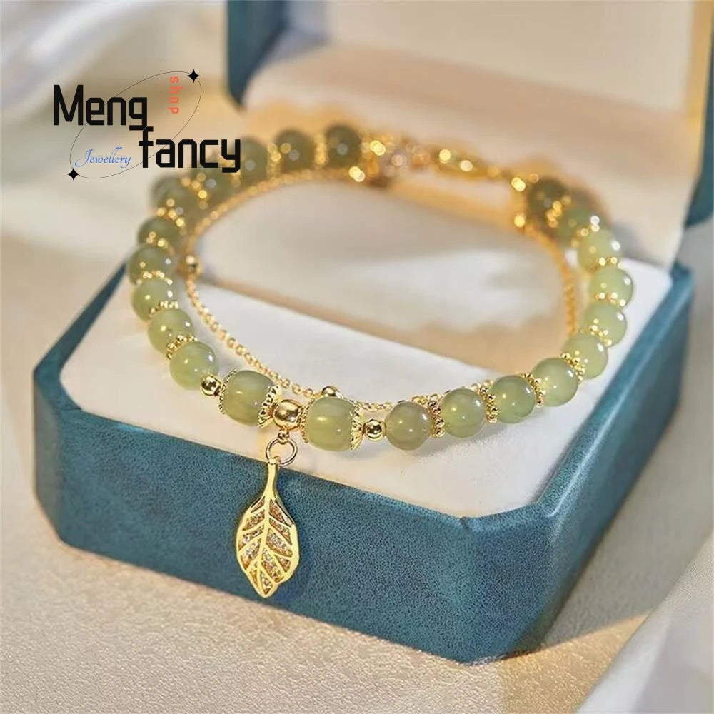 Natural Hetian Jasper Golden Branch Jade Leaves Bracelet Exquisite Sexy Young Girls Fashion Jewelry Best Selling Holiday Gift Good Vibrations