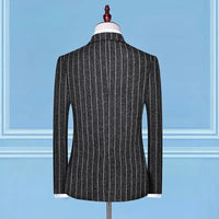 2025 Suit (suit + Vest + Trousers) Single Button Fashion Business Vertical Stripe Gentleman Suit Korean Suit Three-piece Suit Good Vibrations